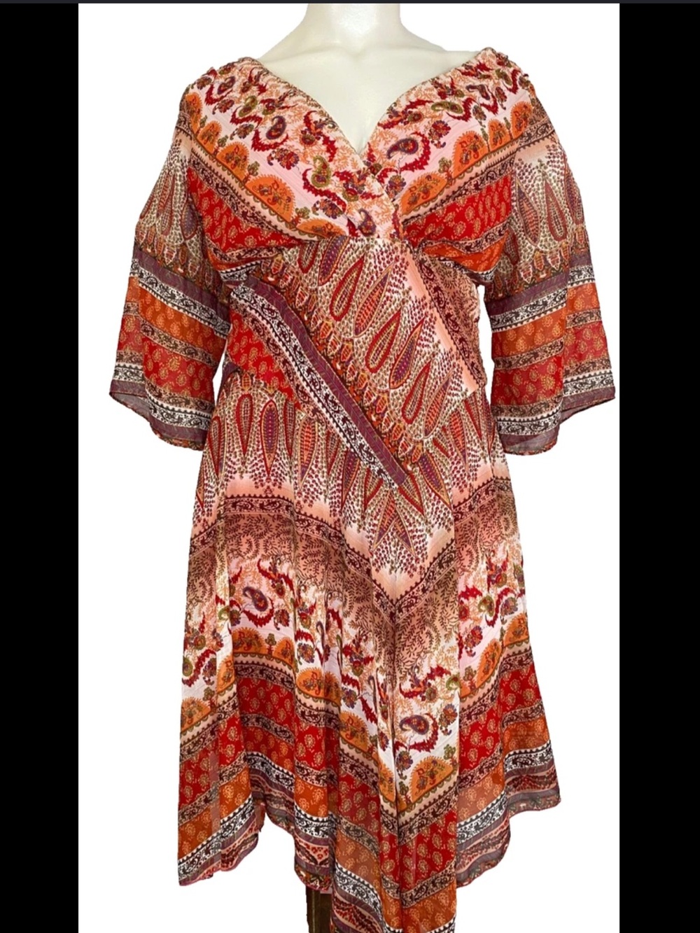 Westport Red Paisley V-Neck Dress EUC size 16